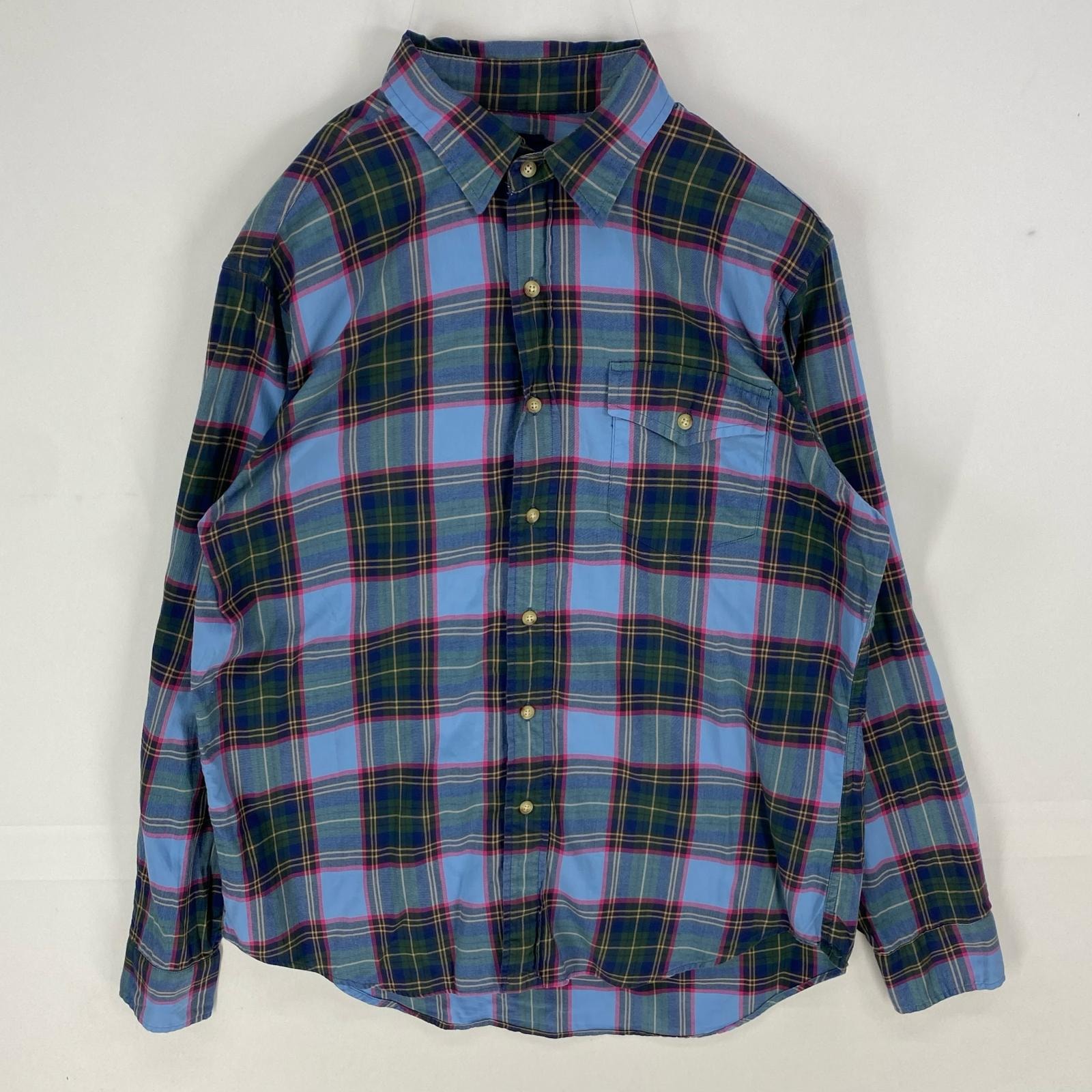 古着 ポロ・ラルフローレン POLO RALPH LAUREN 長袖シャツ 胸ポケット エルボーパッチ ロングスリーブ M  ブルー系 チェック メンズ