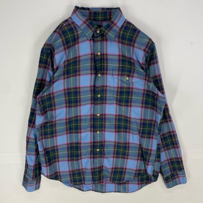 古着 ポロ・ラルフローレン POLO RALPH LAUREN 長袖シャツ 胸ポケット エルボーパッチ ロングスリーブ M ブルー系 チェック メンズ