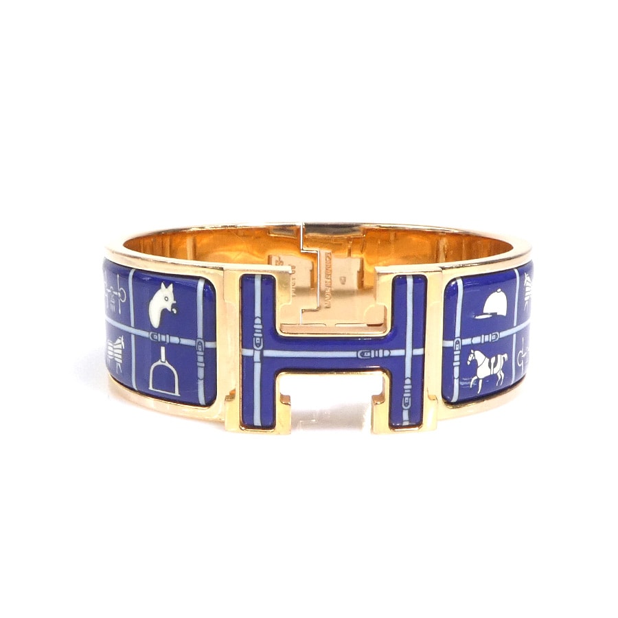 エルメス HERMES バングル ブレスレット クリッククラック メタル/エナメル ゴールド/ブルー/オフホワイト レディース【中古】 e61067a