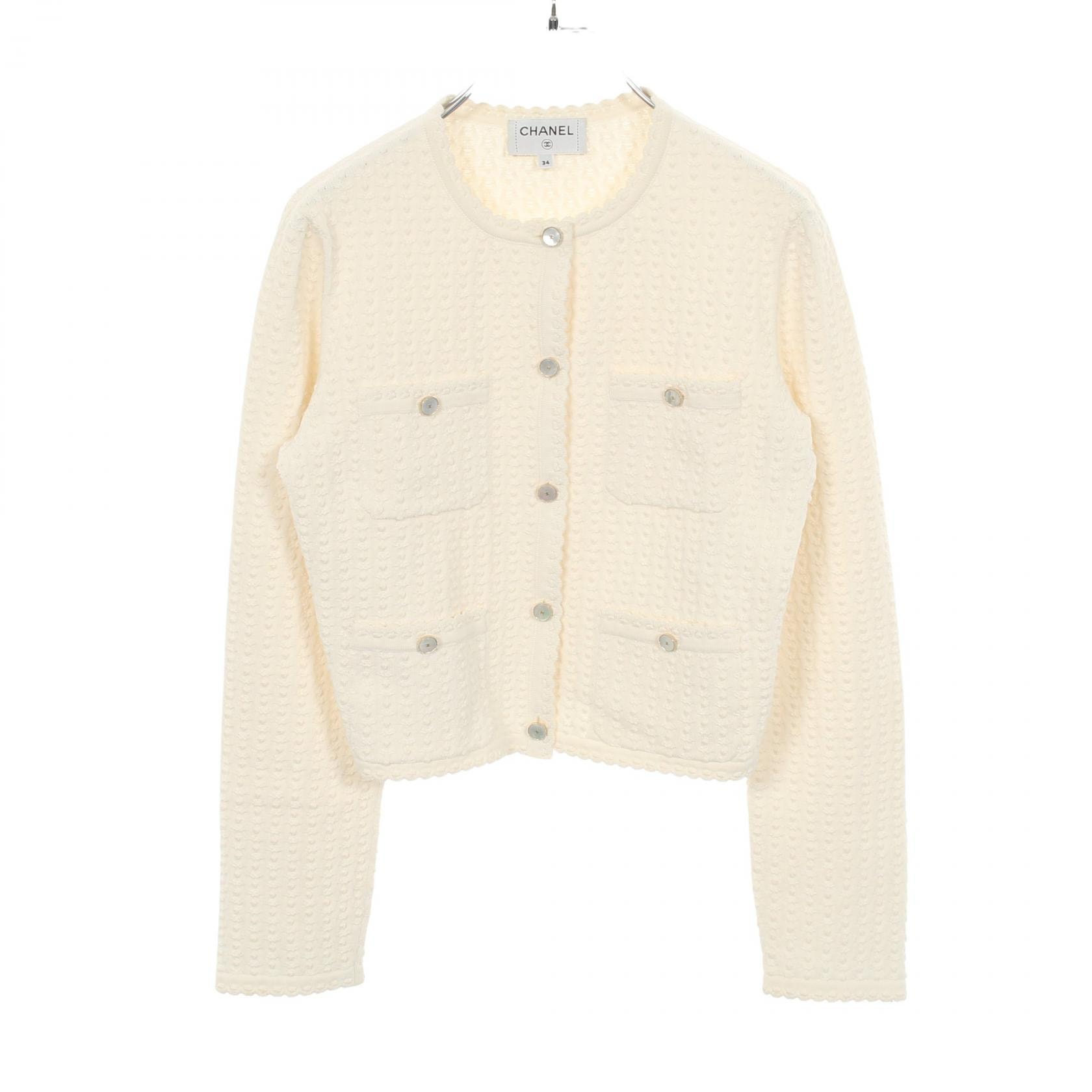 シャネル CHANEL ココマークシェルボタン ニットジャケット カーディガン 衣料品 トップス コットン シルク レディース ホワイト系 P79207K11420 【中古】