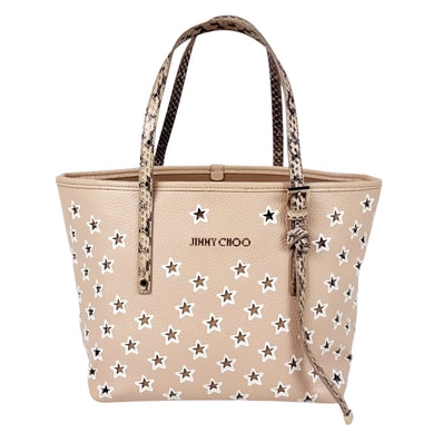 ジミーチュウ JIMMY CHOO ハンドバッグ トートバッグ レザー/パイソン ピンクベージュ ゴールド レディース【中古】 z11123