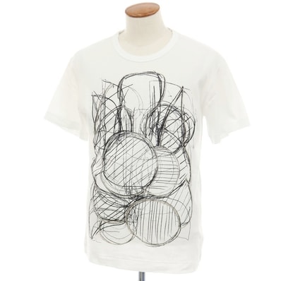 【中古】コムデギャルソンオムプリュス COMME des GARCONS HOMME PLUS プリント チェーンデザイン クルーネック 半袖Tシャツ ホワイト【サイズM】【メンズ】