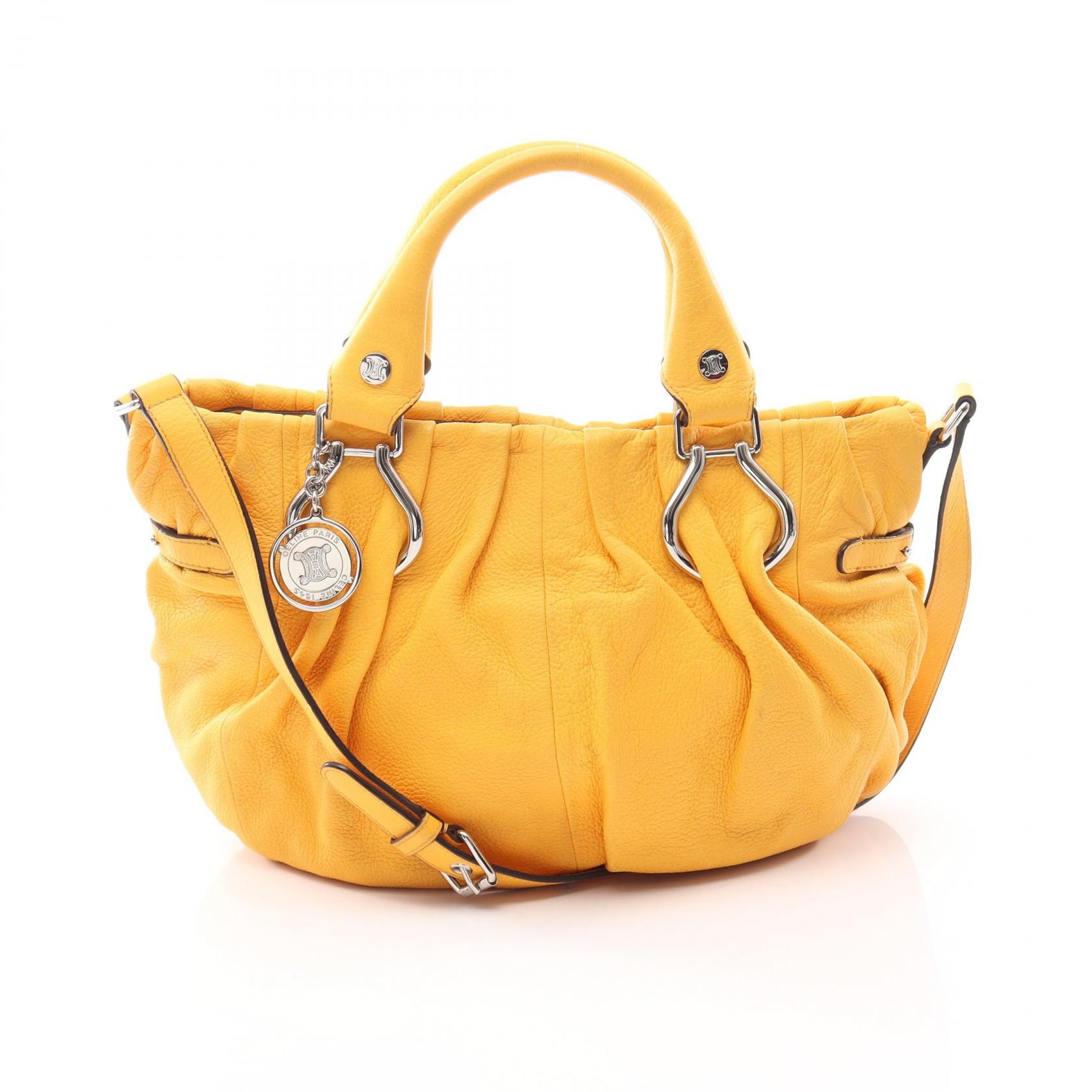 セリーヌ CELINE ピロー スモール 2WAY ハンドバッグ バッグ レザー レディース イエロー系 【中古】