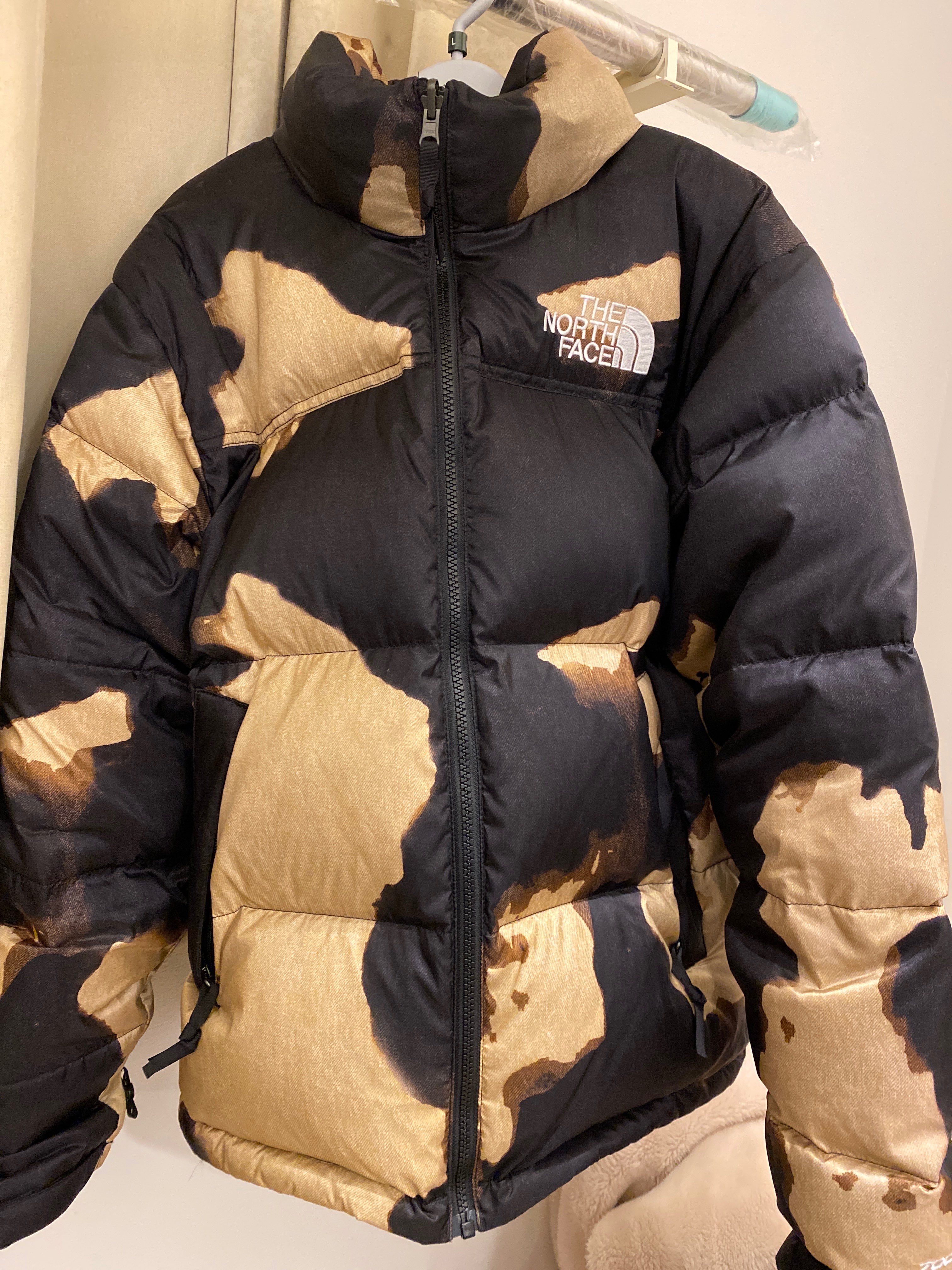 Supreme x The North Face Bleached Denim Print Nuptse Jacket "Black"