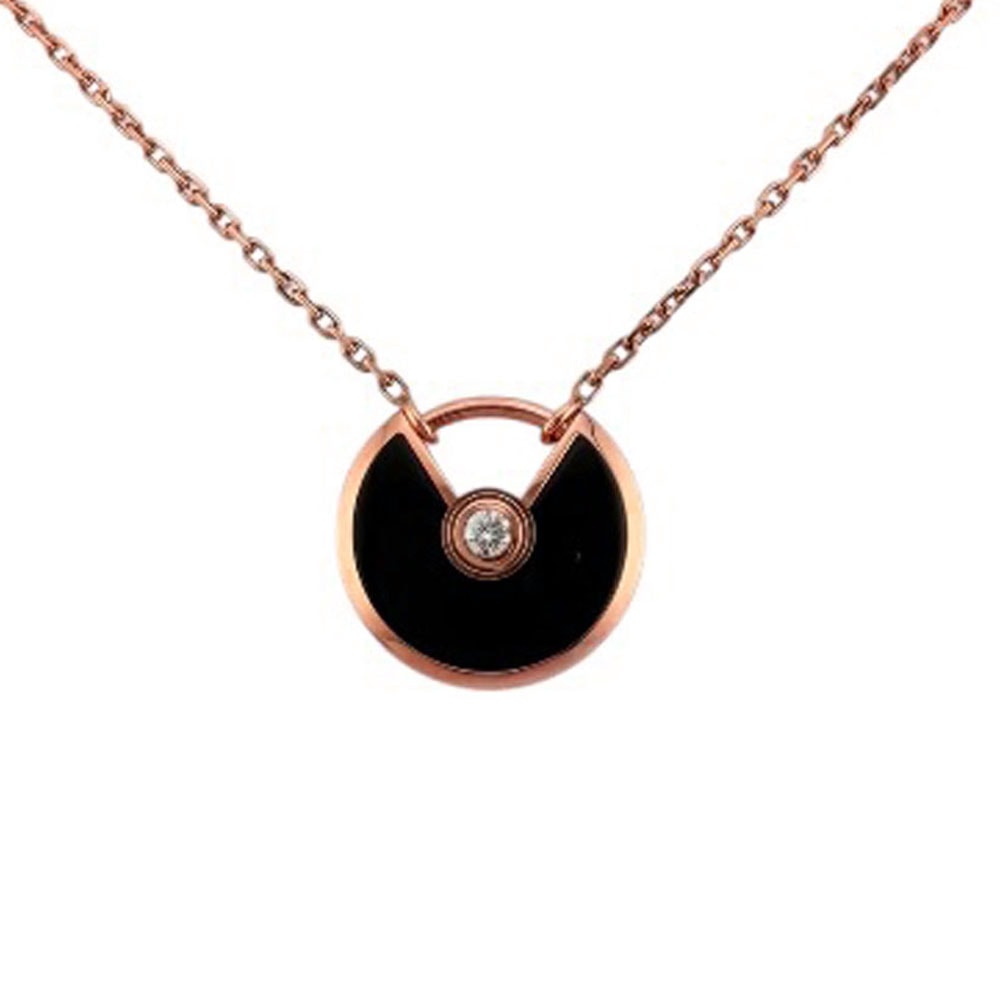 カルティエ アミュレット ネックレス 18金 K18ピンクゴールド オニキス レディース CARTIER 中古