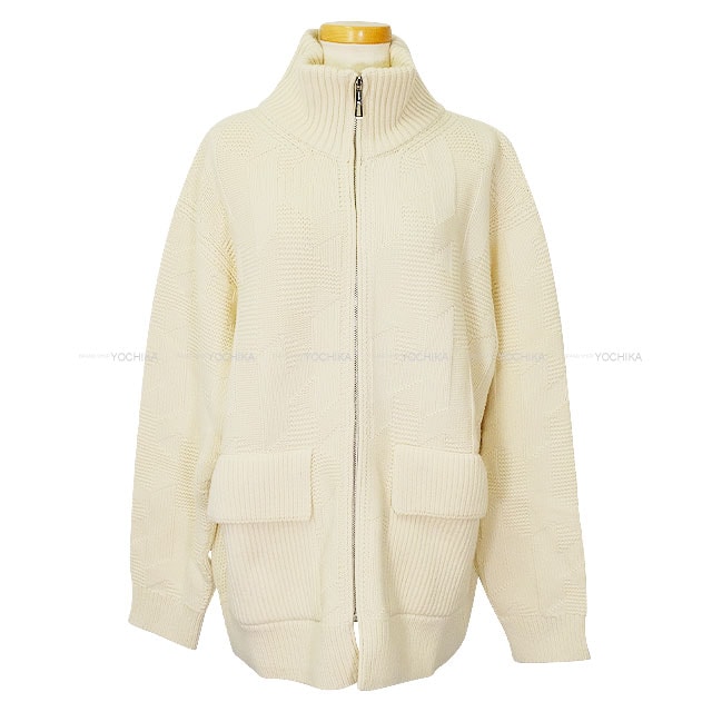 2024年 HERMES エルメス ブルゾン レディース ポケット付 ジップアップ ジャケット エクリュ ウール100% #42 4E2226D3 新品未使用