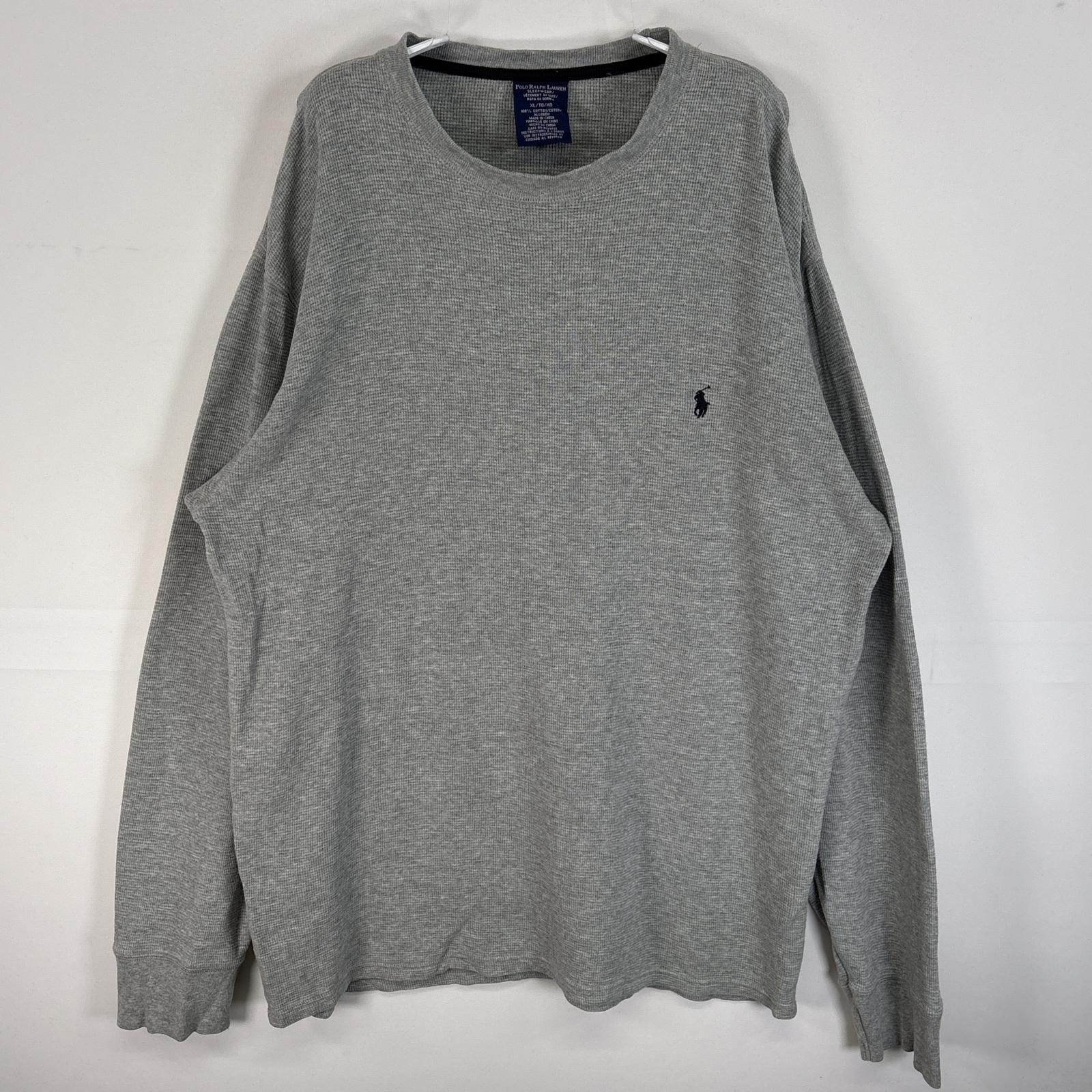 古着 ポロ・ラルフローレン POLO RALPH LAUREN 長袖Tシャツ サーマル ワッフル 大きいサイズ 厚手 ロゴ 刺繍 XL  グレー 無地 メンズ