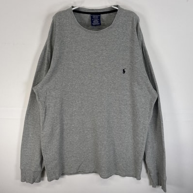 古着 ポロ・ラルフローレン POLO RALPH LAUREN 長袖Tシャツ サーマル ワッフル 大きいサイズ 厚手 ロゴ 刺繍 XL グレー 無地 メンズ
