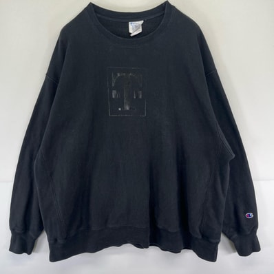 古着 チャンピオン Champion スウェット プルオーバー ロゴ トレーナー リバースウィーブ 3XL ブラック系 プリント メンズ