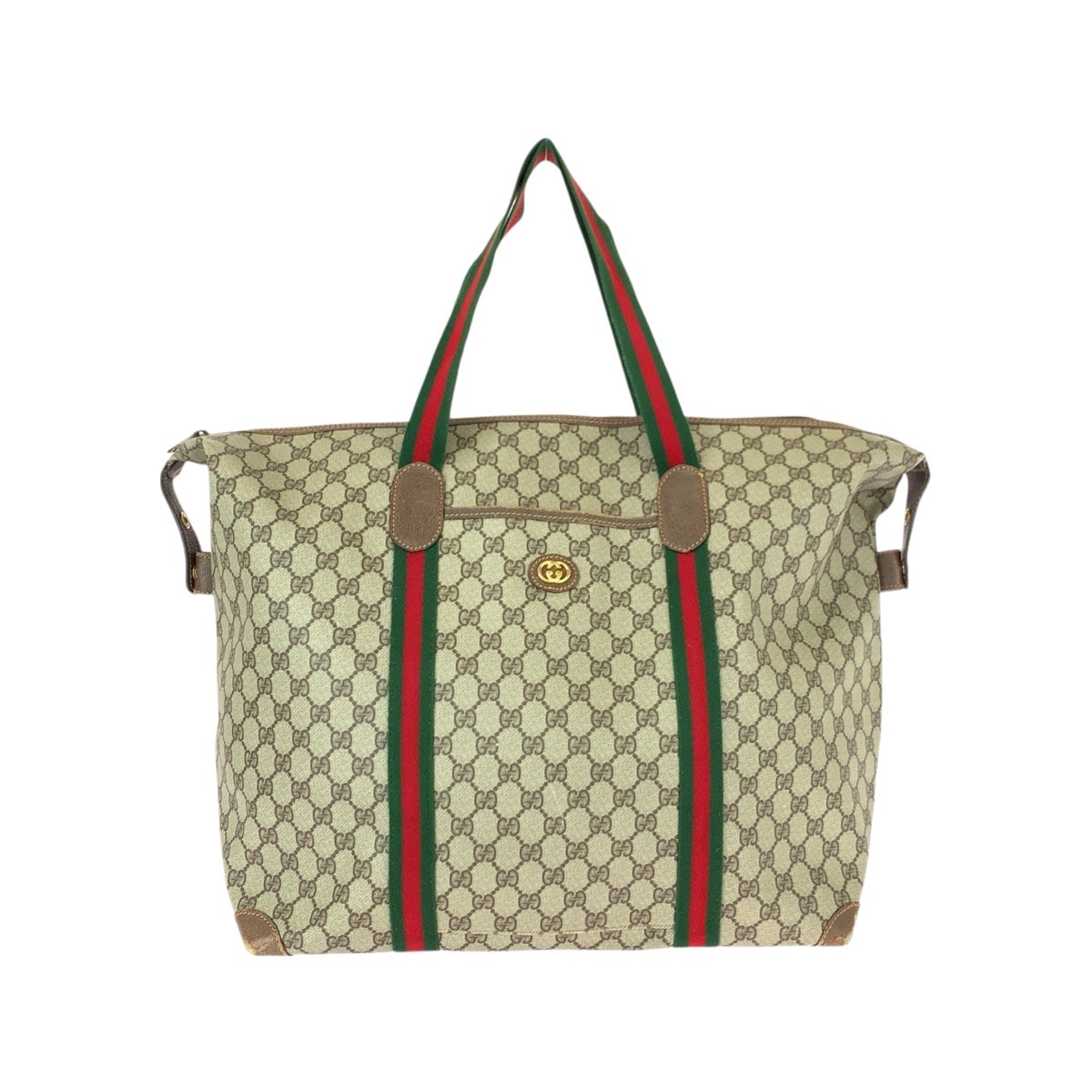 美品 GUCCI グッチ ヴィンテージ シェリーライン オールドグッチ ベージュ グリーン レッド GGスプリームキャンバス レザー/ ボストンバッグ ショルダーバッグ 600092 【中古】