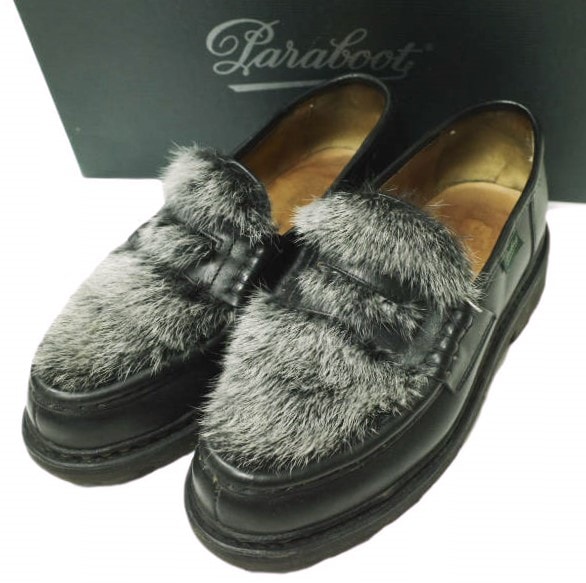 PARABOOT パラブーツ フランス製 REIMS MARCHE MINK FUR ランス ミンクファー 102985 UK5(23.5-24cm) NOIR ブラック VISON リスレザー ローファー シューズ g21597