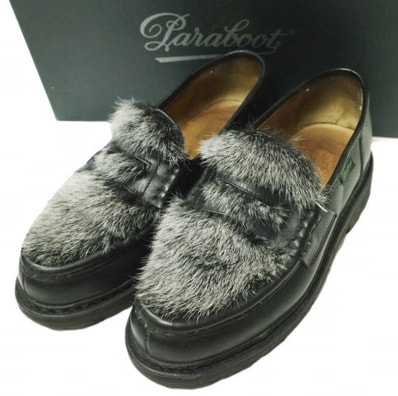 PARABOOT パラブーツ フランス製 REIMS MARCHE MINK FUR ランス ミンクファー 102985 UK5(23.5-24cm) NOIR ブラック VISON リスレザー ローファー シューズ g21597