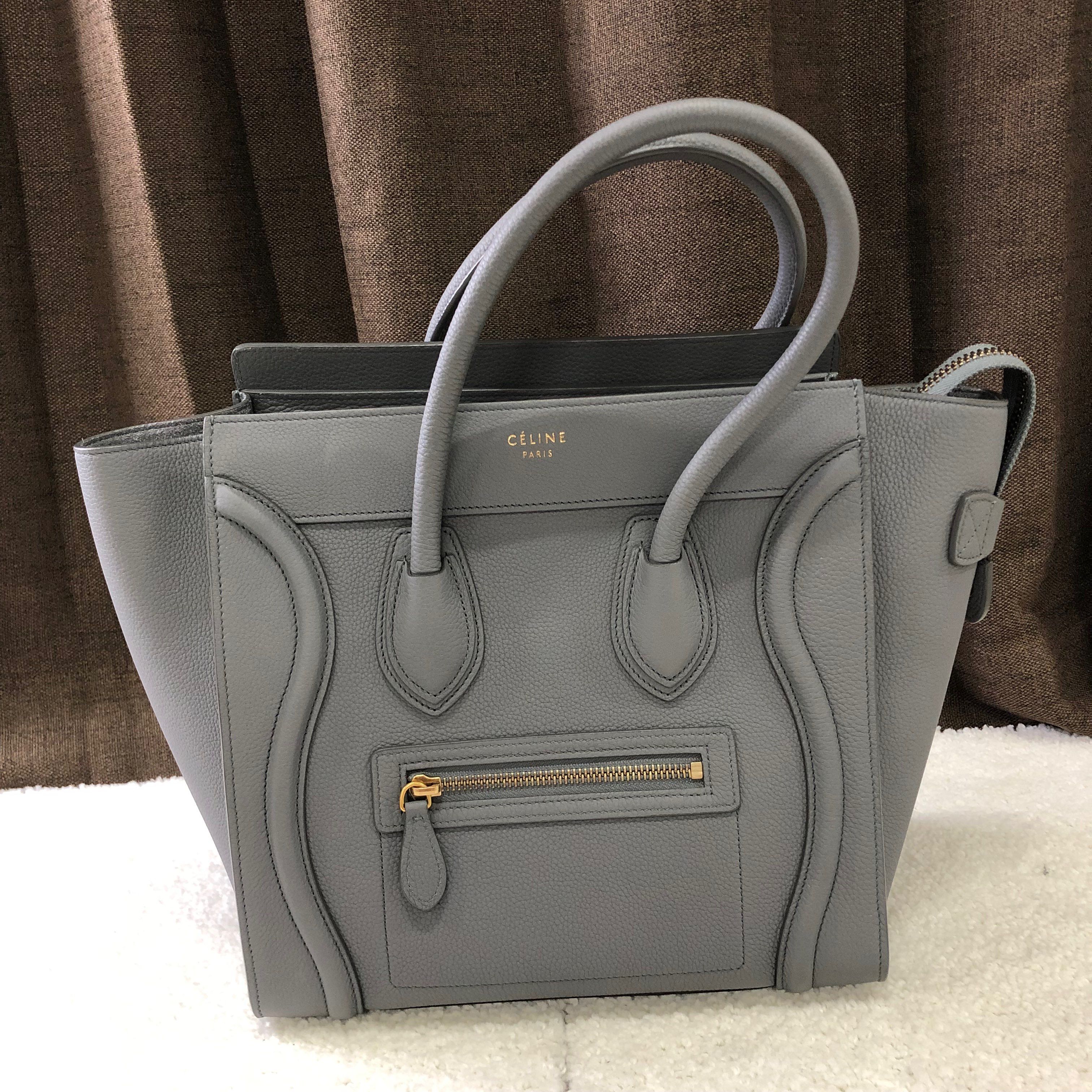 CELINE Micro Luggage Handbag In Baby Drummed Calfskin "Kohl"