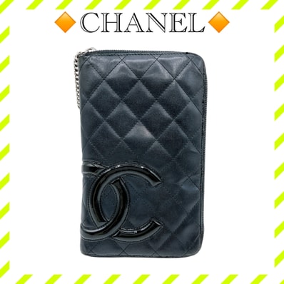 良品 シャネル カンボンライン ココマーク 長財布 レザー ブラック レディース