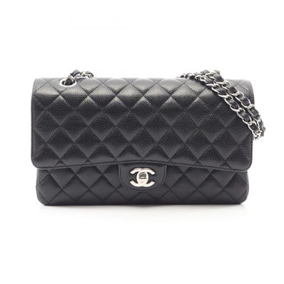 シャネル CHANEL マトラッセ Wフラップ ショルダーバッグ バッグ キャビアスキン(グレインドカーフ) レディース ブラック系 A01112 【中古】