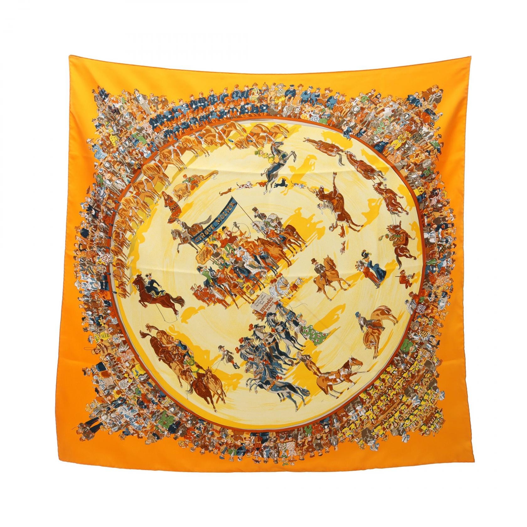 エルメス HERMES カレ90 CIRQUE MOLIER スカーフ 衣料品 シルク オレンジ レディース オレンジ系 / マルチカラー 【中古】