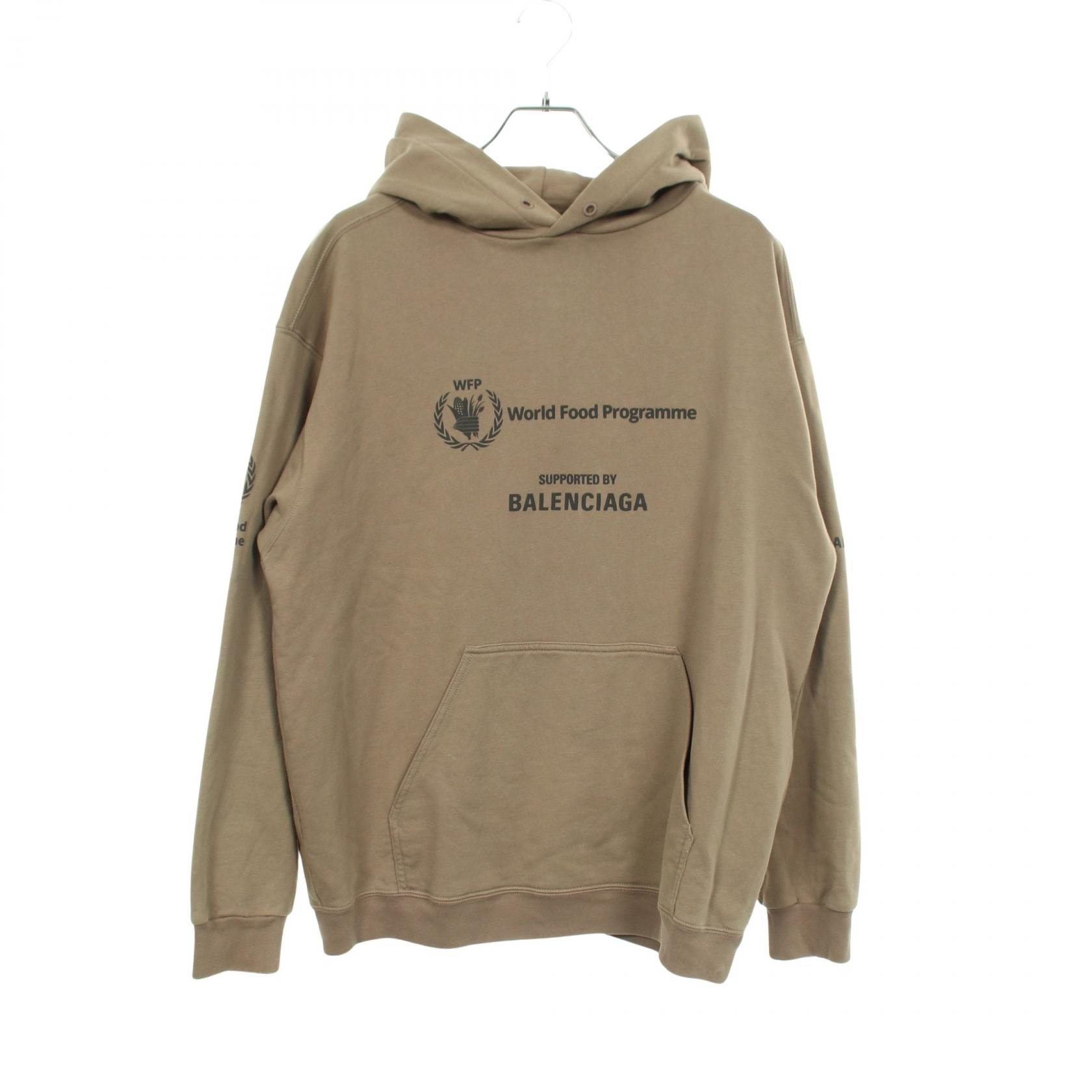 バレンシアガ BALENCIAGA WFP オーバーサイズ ロゴプリント パーカー 衣料品 トップス コットン メンズ レディース カーキ系 600583 【中古】