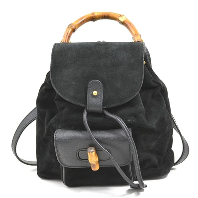 グッチ GUCCI リュック バンブー スエード ブラック ゴールド レディース【中古】 e62206c