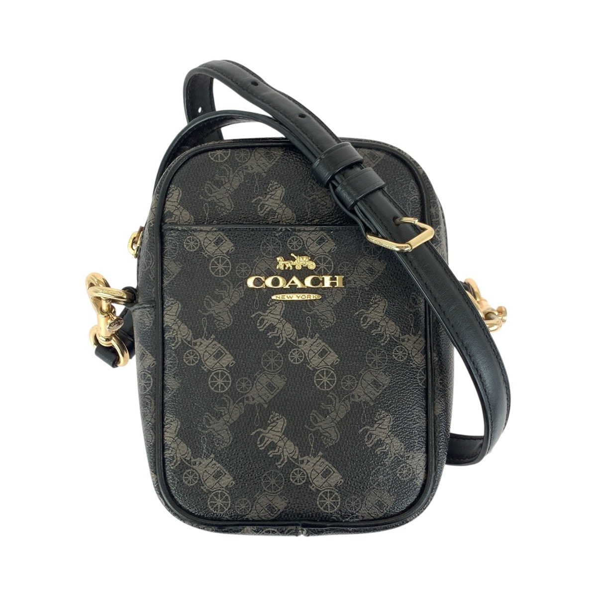 美品 COACH コーチ ホースアンドキャリッジ ブラック グレー ゴールド金具 PVC レザー/ ショルダーバッグ ポシェット 602610 【中古】