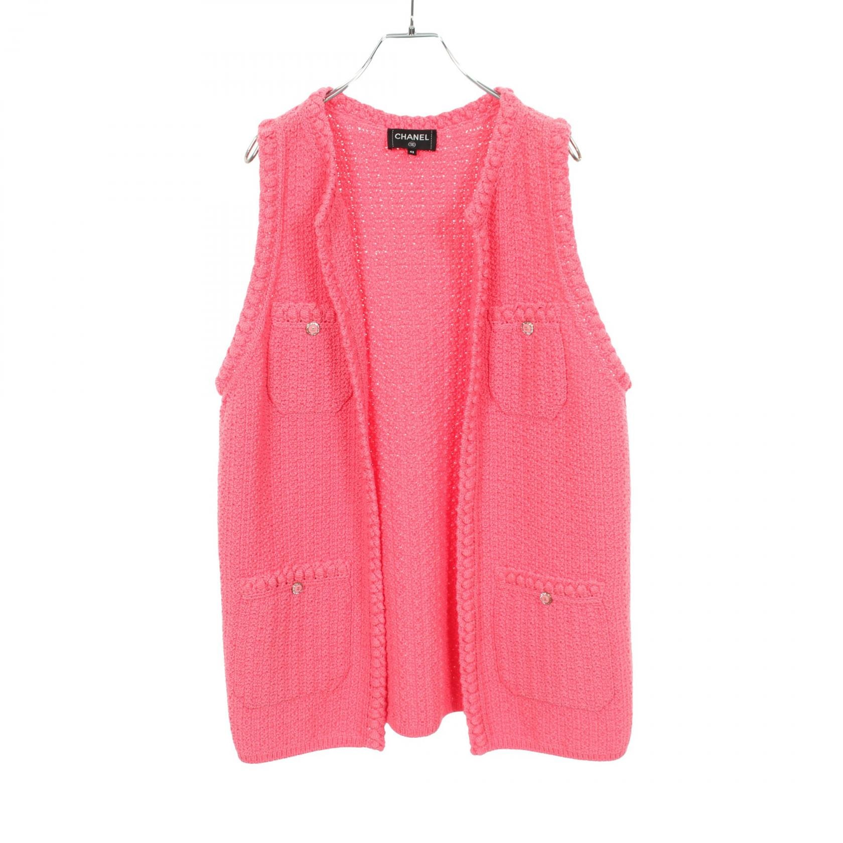 シャネル CHANEL ココマークボタン ニット ベスト 衣料品 トップス コットン レディース ピンク系 P72795K10459 【中古】
