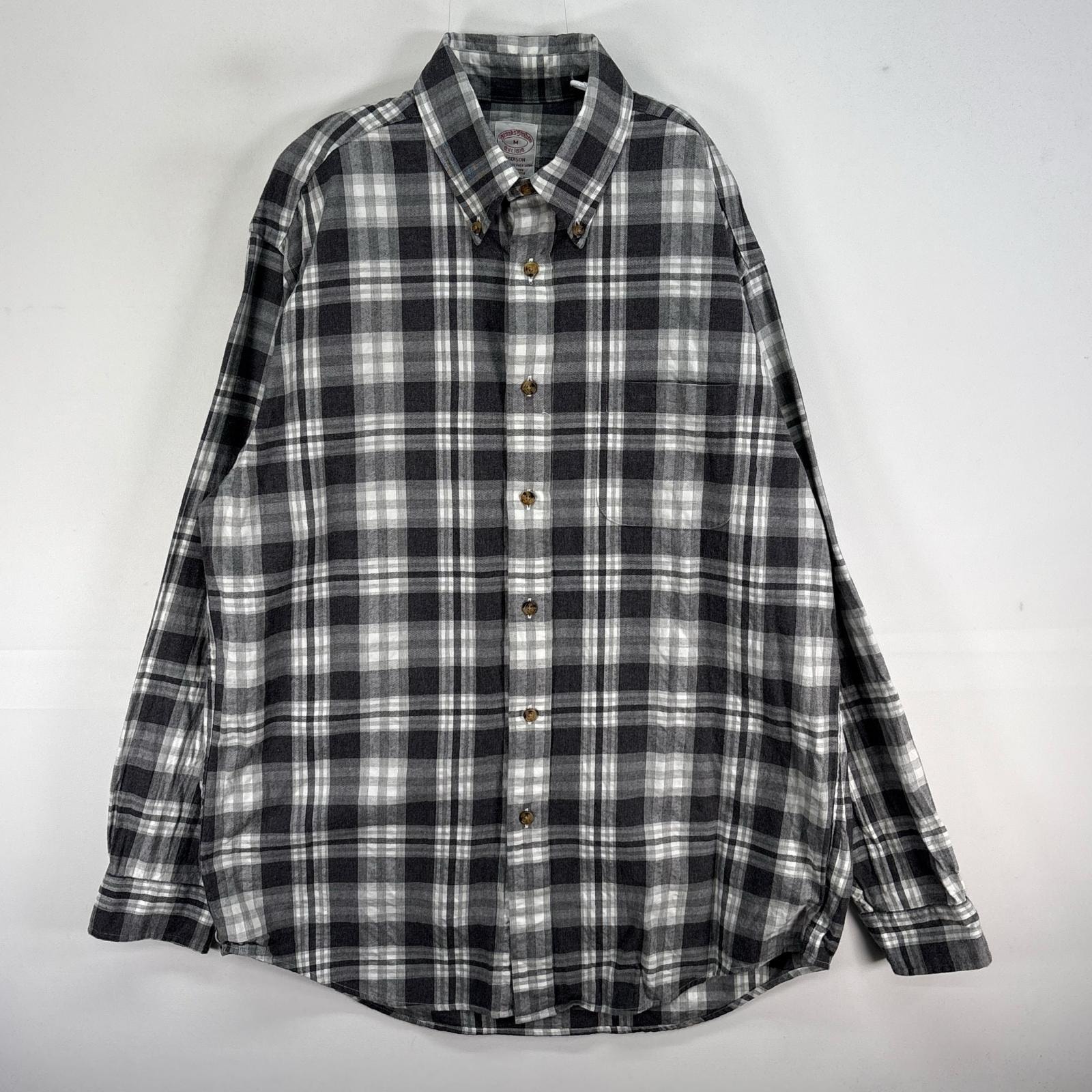 古着 ブルックスブラザーズ Brooks Brothers 長袖シャツ フランネル MADISON 胸ポケ M グレー系 チェック メンズ