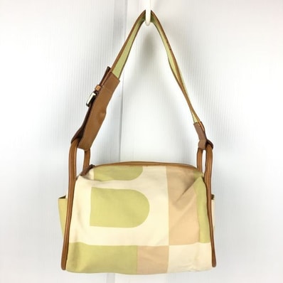 BALLY/バリー★キャンバス×レザー ショルダーバッグ【ベージュ×ライムグリーン/レディース/布 本革】 管NO.YB5-93