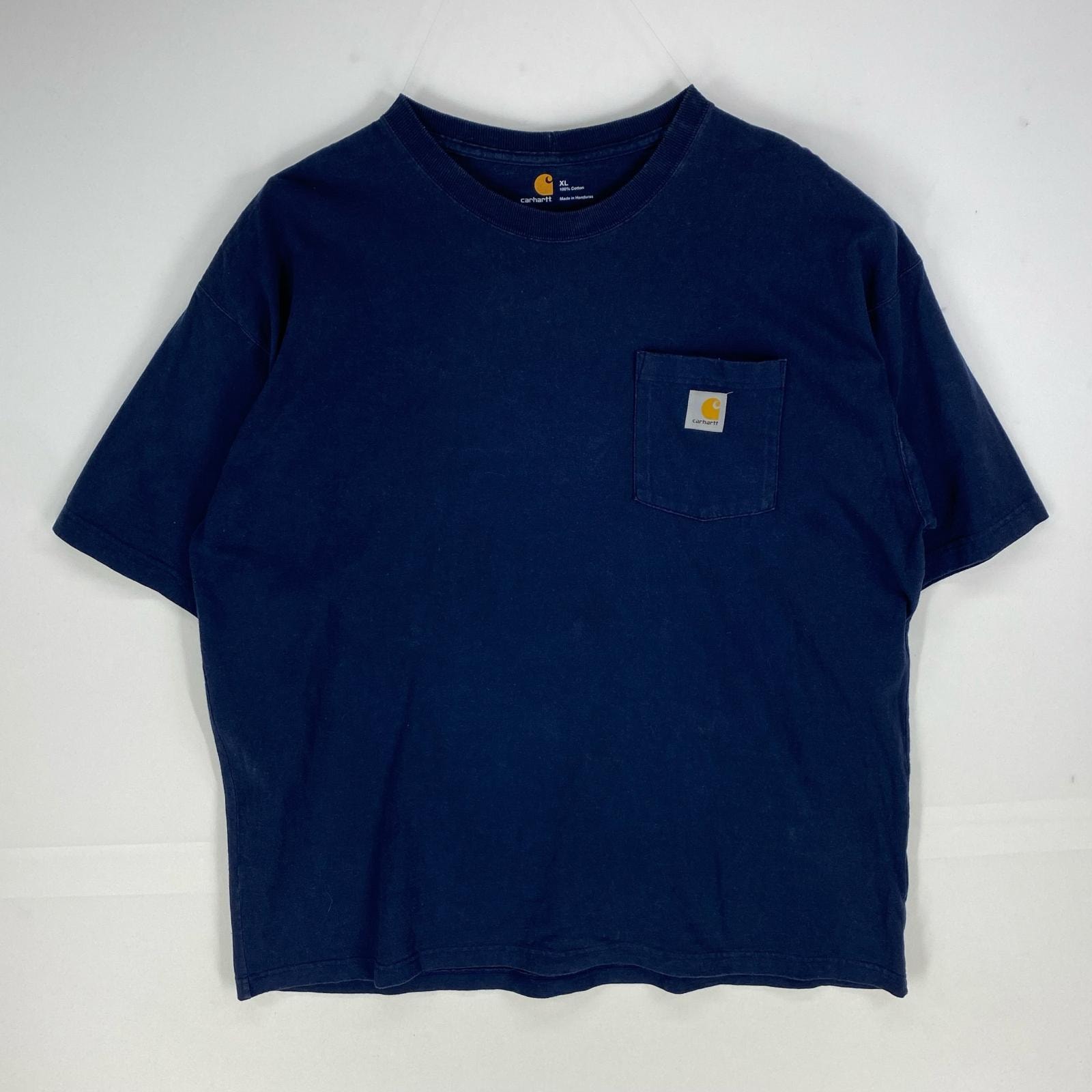 古着 カーハート Carhartt 半袖Tシャツ ワンポイント ロゴ刺繍 クルーネック ショートスリーブ XL  ネイビー系 メンズ