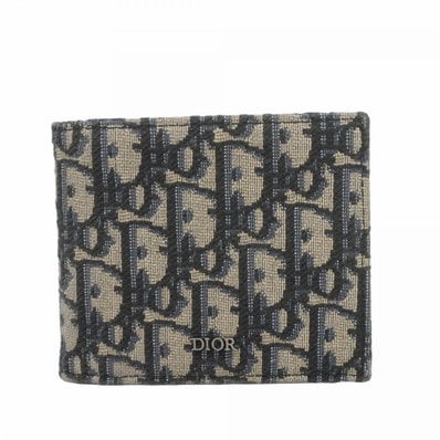 【6dc3392】クリスチャンディオール 財布 オブリーク キャンバス ブラック ネイビー シルバー金具【中古】メンズ