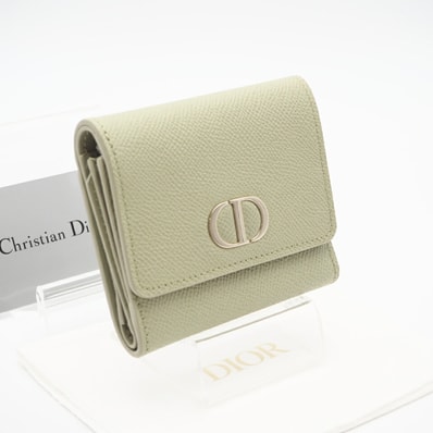 極美品 Dior ディオール 30 MONTAIGNE モンテーニュ ロータスウォレット S2057OBAE 三つ折り財布 グリーン グレインカーフレザー レディース