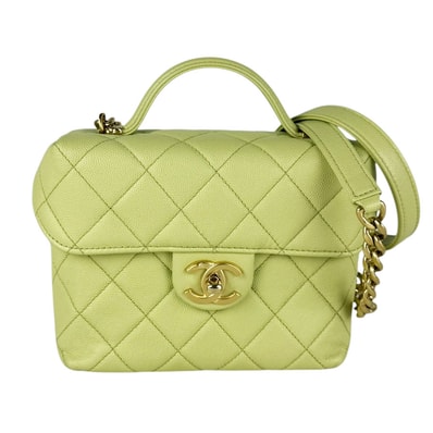 シャネル CHANEL ショルダーバッグ キャビアスキンレザー イエローグリーン ゴールド レディース【中古】 z11057