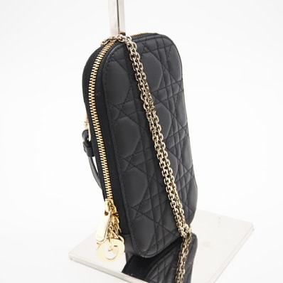 美品 Dior ディオール ラムスキン Lady Dior Call'in Dior フォンホルダー S0872ONMJ_M900 2wayショルダーバッグ ブラック ラムスキン レディース