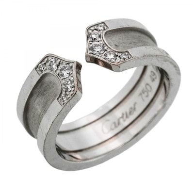★最終価格【6jdb0415-24】カルティエ リング C2 K18WG ホワイトゴールド ダイヤモンド #49【中古】レディース