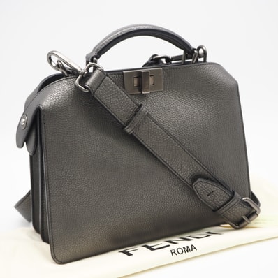 美品 FENDI フェンディ カーフレザー ピーカブー アイシーユー スモール 7VA530 ハンドバッグ グレー カーフレザー レディース