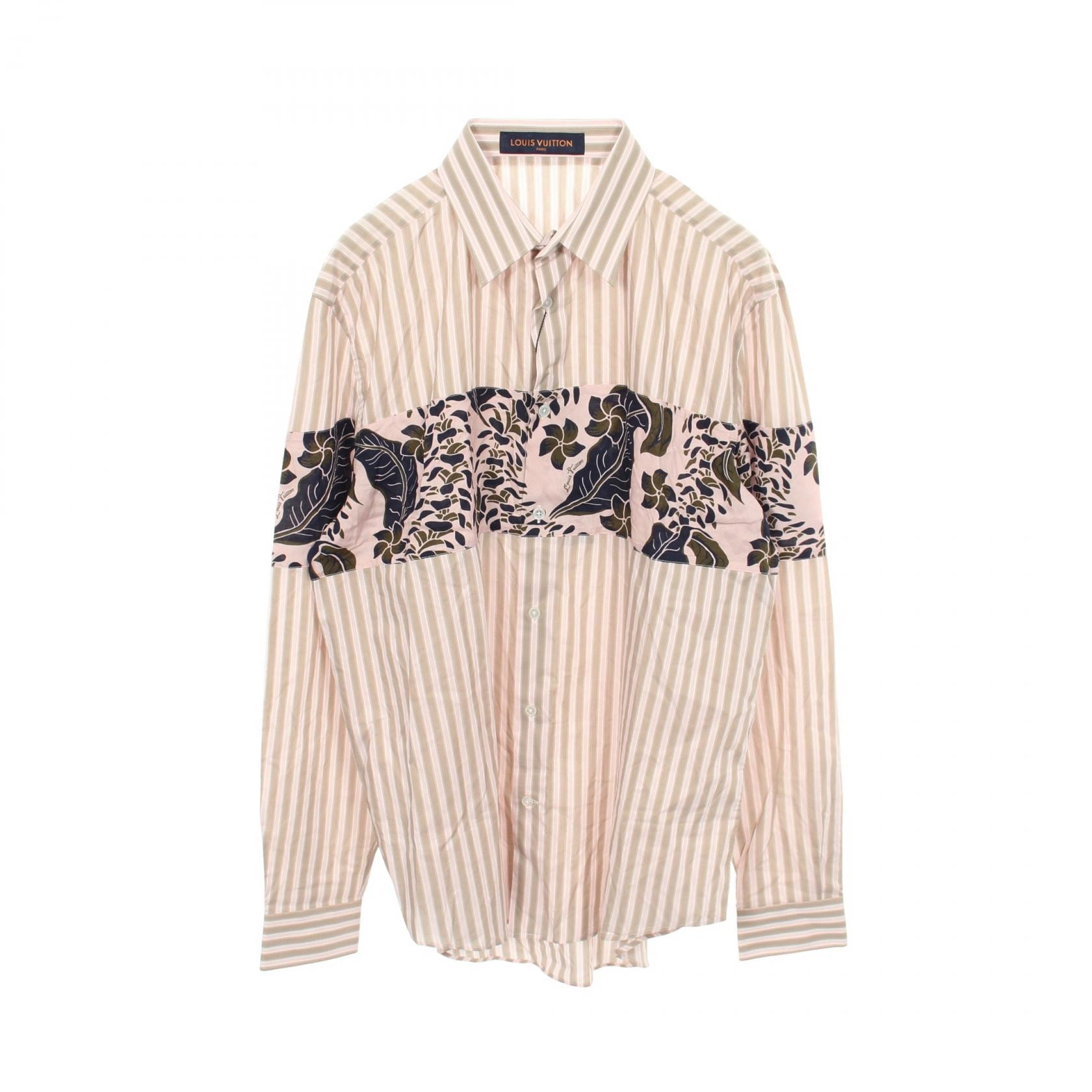 ルイ・ヴィトン LOUIS VUITTON ストライプ リーフ柄 長袖 衣料品 トップス コットン レーヨン ベージュ メンズ ベージュ系 / ピンク系 / マルチカラー 【中古】