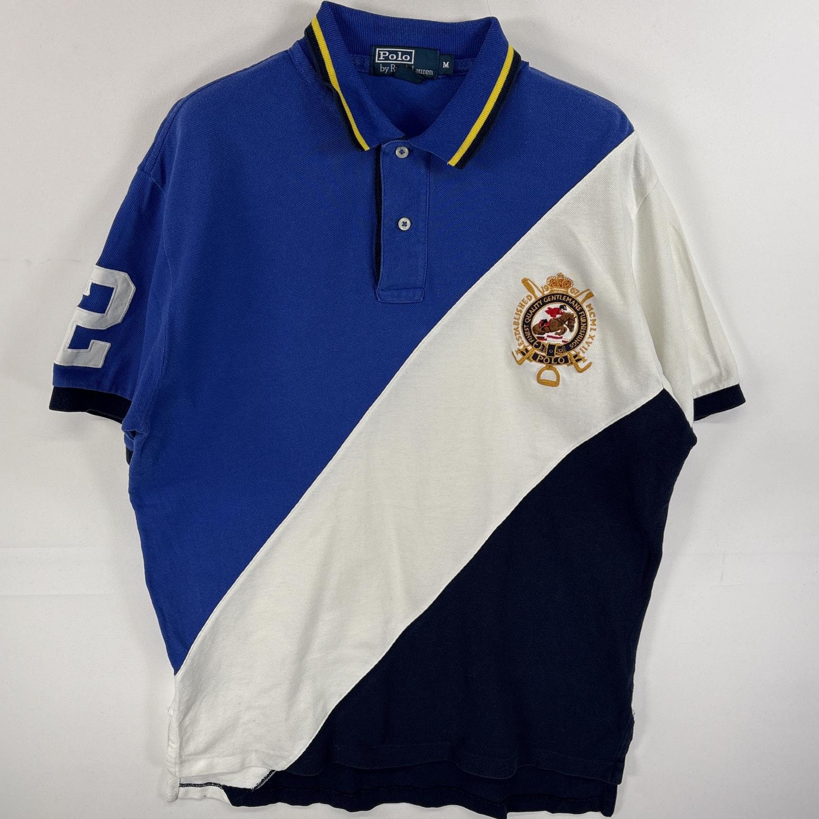古着 90's/90年代 ポロバイラルフローレン Polo by Ralph Lauren ポロシャツ ワンポイント 刺繍 2ボタン スリット M  ブルー系 マルチカラー メンズ