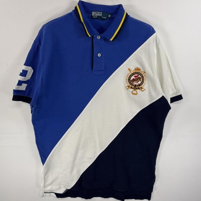 古着 90's/90年代 ポロバイラルフローレン Polo by Ralph Lauren ポロシャツ ワンポイント 刺繍 2ボタン スリット M ブルー系 マルチカラー メンズ