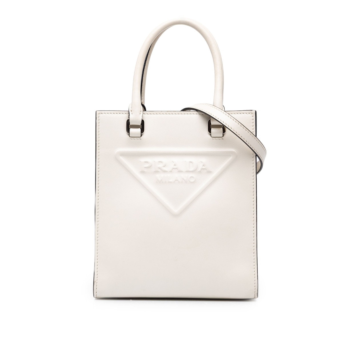 プラダ トライアングルロゴ ハンドバッグ ショルダーバッグ 2WAY 1BA333 ホワイト レザー レディース PRADA 中古