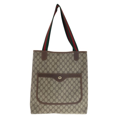 GUCCI グッチ ヴィンテージ オールドグッチ シェリーライン ベージュ ブラウン GGスプリームキャンバス レザー/ トートバッグ ショルダーバッグ 600085 【中古】