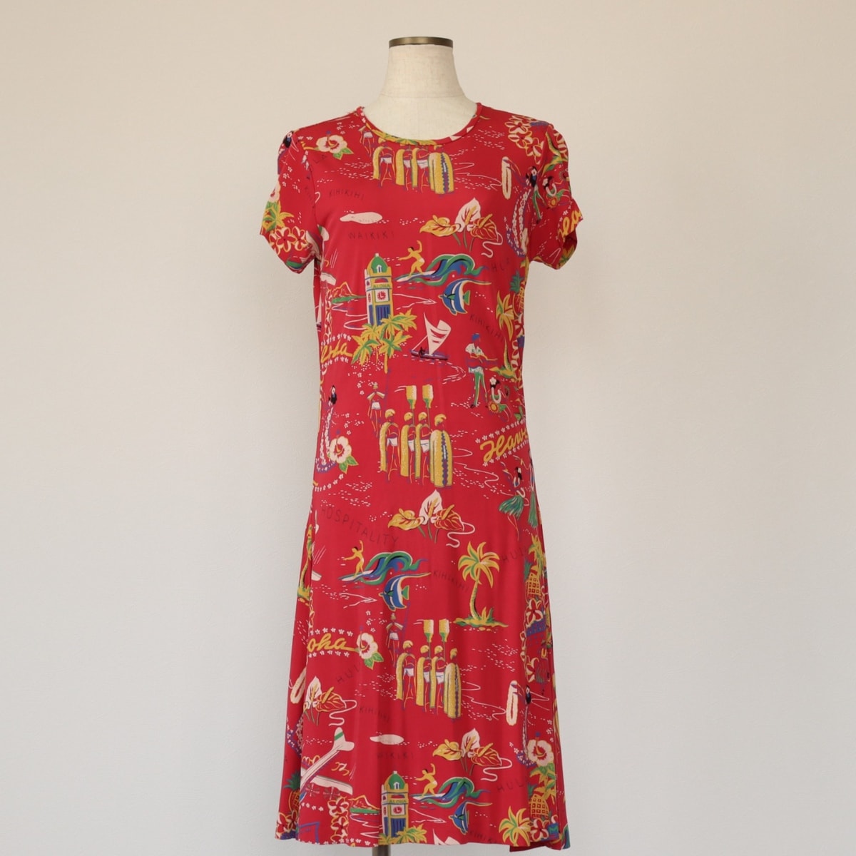 古着 ラルフローレン Ralph Lauren POLO RALPH LAUREN 総柄 半袖 ミモレ丈 フレア ワンピース レディースM相当/eaa562395