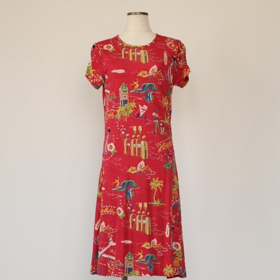 古着 ラルフローレン Ralph Lauren POLO RALPH LAUREN 総柄 半袖 ミモレ丈 フレア ワンピース レディースM相当/eaa562395