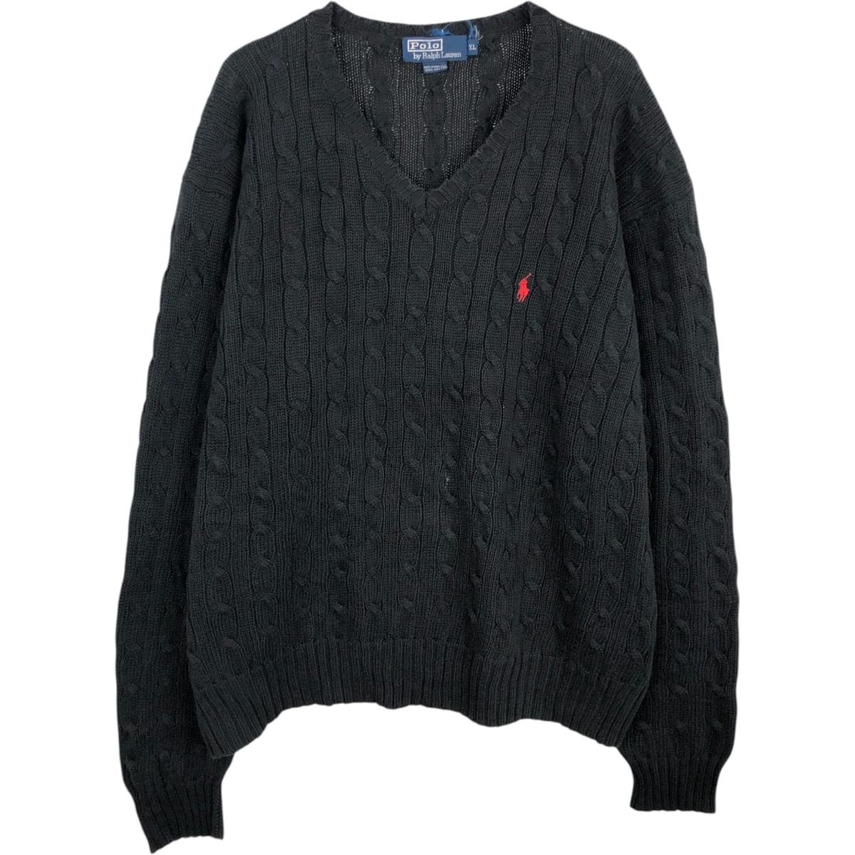 古着 ラルフローレン Ralph Lauren POLO by Ralph Lauren ケーブル編み Vネック コットンニットセーター メンズXL相当/eaa627467
