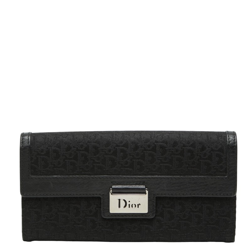 ディオール トロッター 長財布 ブラック キャンバス レザー レディース Dior 【中古】