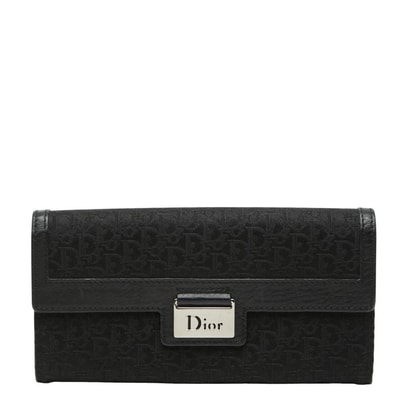 ディオール トロッター 長財布 ブラック キャンバス レザー レディース Dior 【中古】
