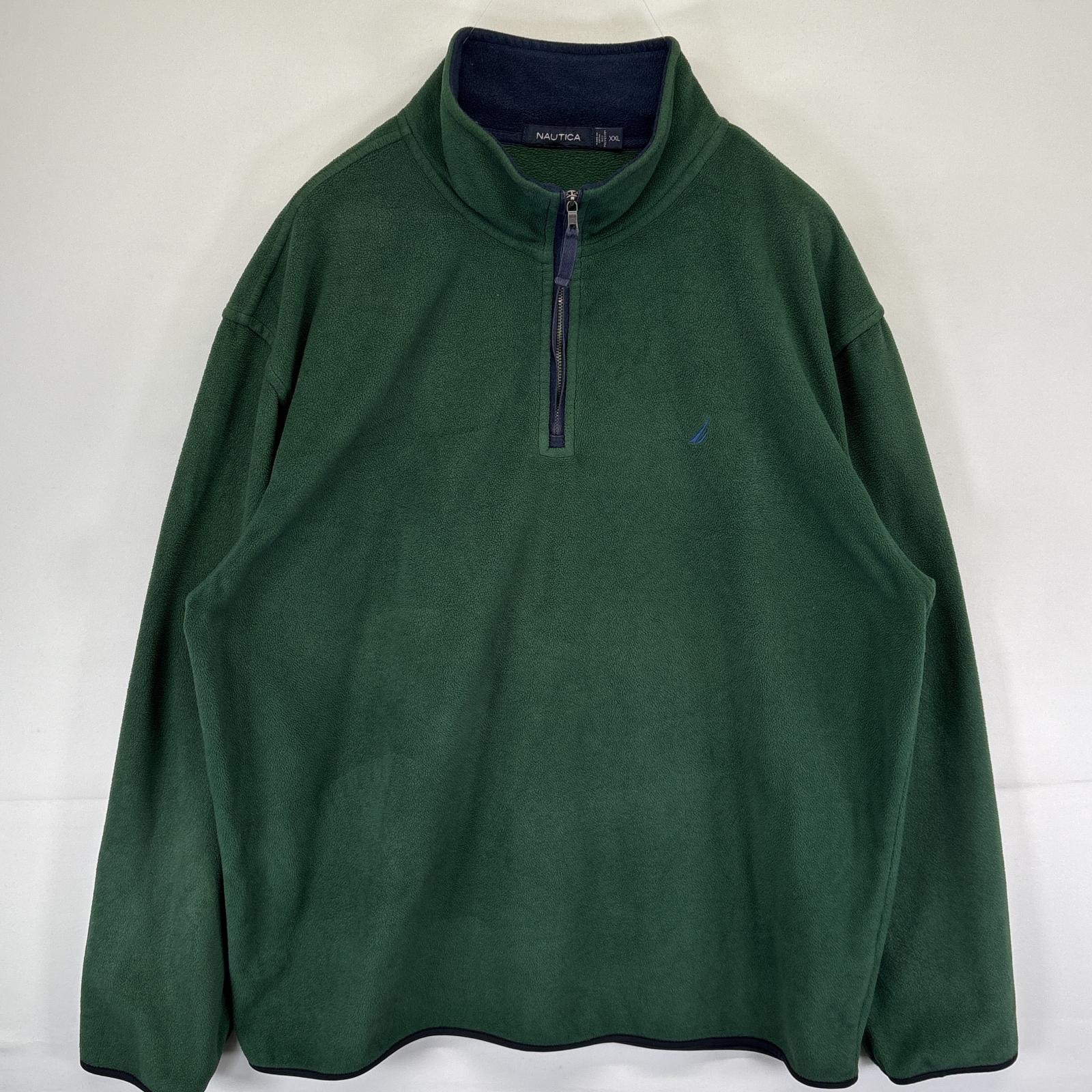 古着 ノーティカ NAUTICA フリーストレーナー ハーフジップ 大きいサイズ ワンポイントロゴ プルオーバー  14041  グリーン メンズ