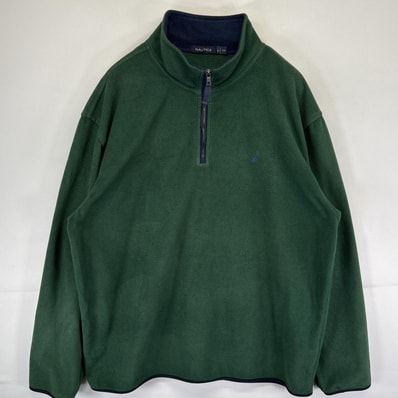 古着 ノーティカ NAUTICA フリーストレーナー ハーフジップ 大きいサイズ ワンポイントロゴ プルオーバー 14041 グリーン メンズ
