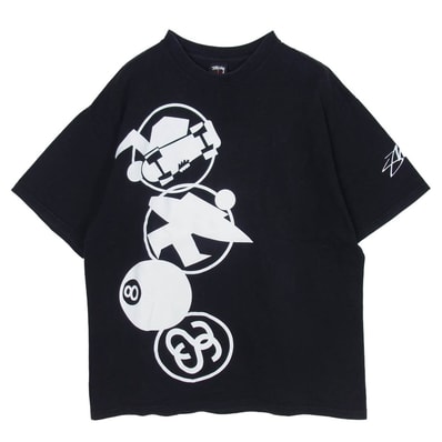 STUSSY ステューシー Tシャツ 90s 00s Old オールド マルチロゴ 半袖 Tシャツ カットソー ブラック ブラック系 L【中古】