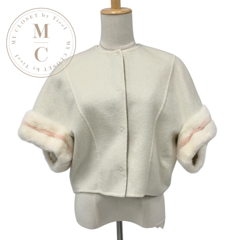 フェンディ FENDI アウター カシミヤ ホワイト ピンク ショートジャケット ミンク