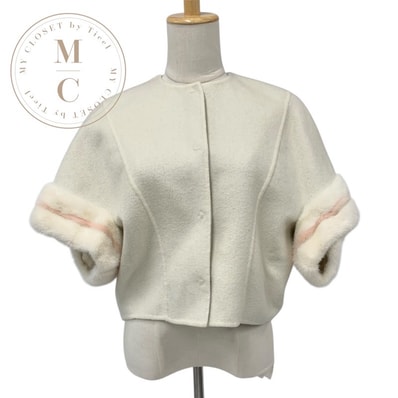 フェンディ FENDI アウター カシミヤ ホワイト ピンク ショートジャケット ミンク