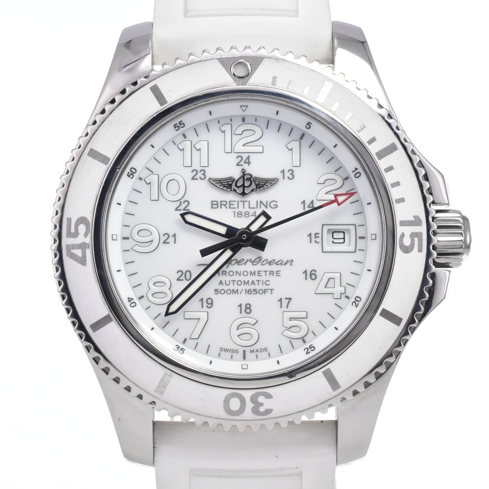 ブライトリング BREITLING A17365D2/A766 スーパーオーシャンII デイト ホワイト 自動巻き メンズ 美品 箱・保証書付き 腕時計 I#150651