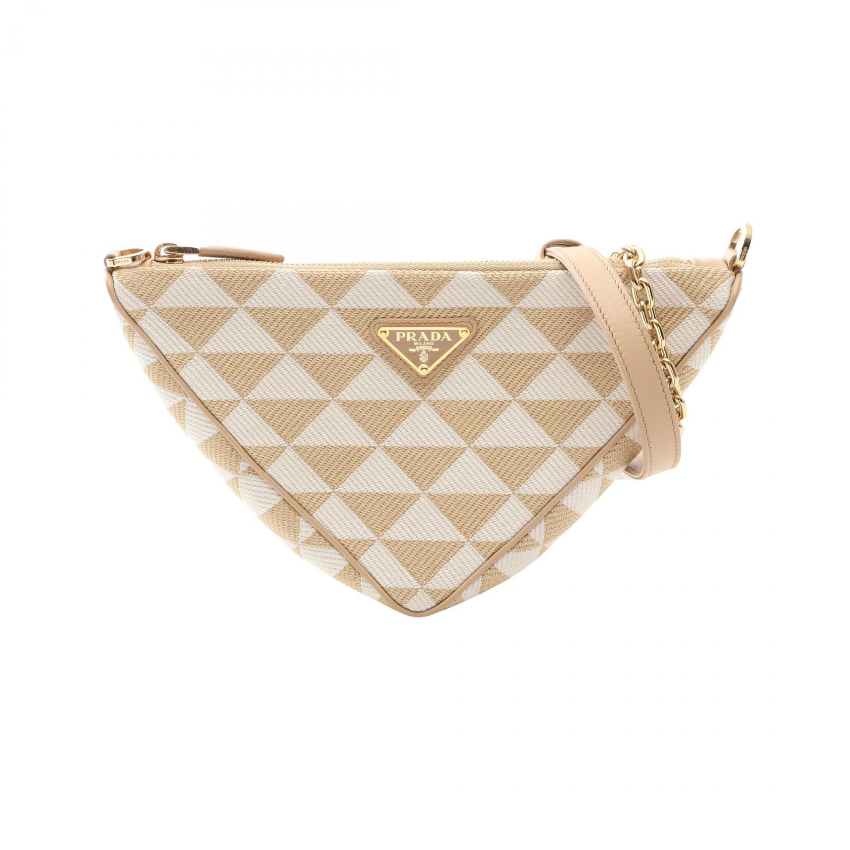プラダ PRADA トライアングル 2WAY ショルダーバッグ バッグ キャンバス レザー レディース ベージュ系 / ホワイト系 1BC543 【中古】
